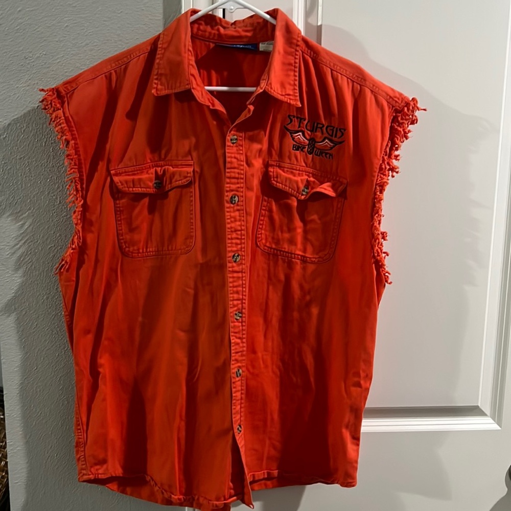 Retro 2006 Sturgis Bike Week Sleeveless Biker Shirt Button Up Large